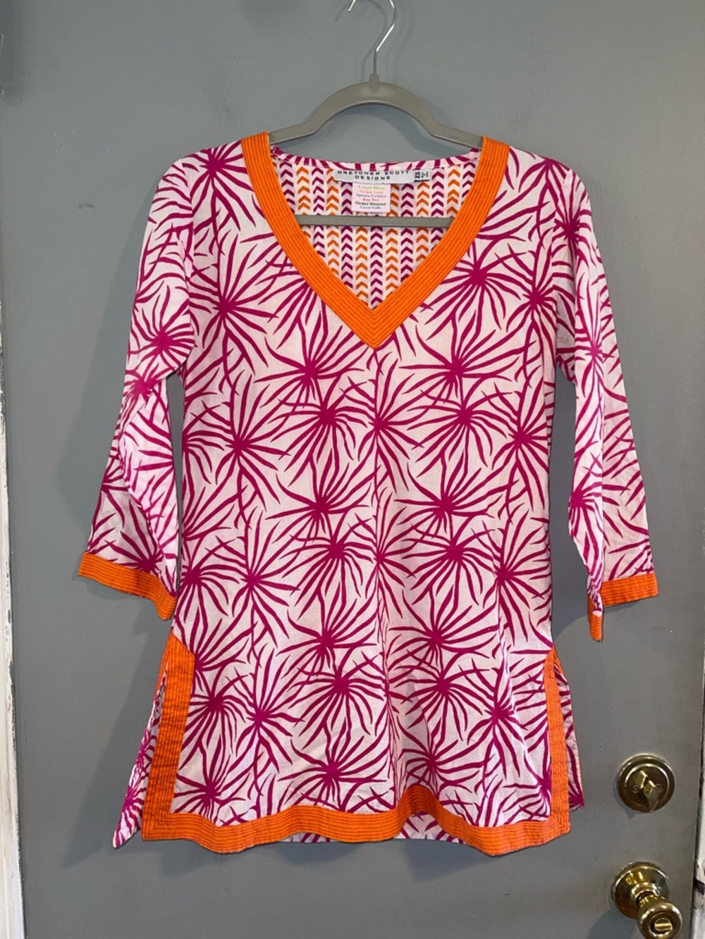 Gretchen Scott Designs Pink & Orange V-Neck Tunic Size XS